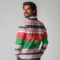 Christmas Burkina Faso Long Sleeve Polo Shirt Reindeer Star Design - Wonder Print Shop