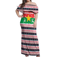 Christmas Burkina Faso Off Shoulder Maxi Dress Reindeer Star Design - Wonder Print Shop