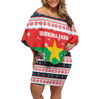 Christmas Burkina Faso Off Shoulder Short Dress Reindeer Star Design - Wonder Print Shop