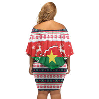 Christmas Burkina Faso Off Shoulder Short Dress Reindeer Star Design - Wonder Print Shop
