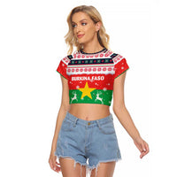 Christmas Burkina Faso Raglan Cropped T Shirt Reindeer Star Design - Wonder Print Shop