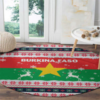 Christmas Burkina Faso Round Carpet Reindeer Star Design - Wonder Print Shop