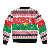 Christmas Burkina Faso Sleeve Zip Bomber Jacket Reindeer Star Design - Wonder Print Shop