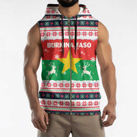 Christmas Burkina Faso Sleeveless Zip Hoodie Reindeer Star Design - Wonder Print Shop