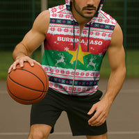 Christmas Burkina Faso Sleeveless Zip Hoodie Reindeer Star Design - Wonder Print Shop