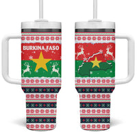 Christmas Burkina Faso Tumbler With Handle Reindeer Star Design - Wonder Print Shop
