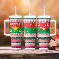 Christmas Burkina Faso Tumbler With Handle Reindeer Star Design - Wonder Print Shop