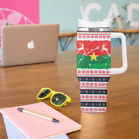 Christmas Burkina Faso Tumbler With Handle Reindeer Star Design - Wonder Print Shop