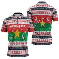 Christmas Burkina Faso Zipper Polo Shirt Reindeer Star Design - Wonder Print Shop