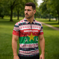 Christmas Burkina Faso Zipper Polo Shirt Reindeer Star Design - Wonder Print Shop