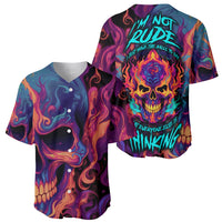 Colorful Fire Skull Baseball Jersey I'm not rude i just have the balls to say what everyone else is Thingking - Wonder Print Shop