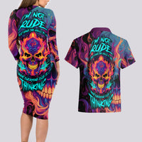 Colorful Fire Skull Couples Matching Long Sleeve Bodycon Dress and Hawaiian Shirt I'm not rude i just have the balls to say what everyone else is Thingking - Wonder Print Shop