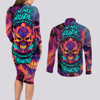 Colorful Fire Skull Couples Matching Long Sleeve Bodycon Dress and Long Sleeve Button Shirts I'm not rude i just have the balls to say what everyone else is Thingking - Wonder Print Shop