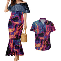 Colorful Fire Skull Couples Matching Mermaid Dress and Hawaiian Shirt I'm not rude i just have the balls to say what everyone else is Thingking - Wonder Print Shop