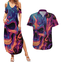 Colorful Fire Skull Couples Matching Summer Maxi Dress and Hawaiian Shirt I'm not rude i just have the balls to say what everyone else is Thingking - Wonder Print Shop