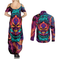 Colorful Fire Skull Couples Matching Summer Maxi Dress and Long Sleeve Button Shirts I'm not rude i just have the balls to say what everyone else is Thingking - Wonder Print Shop