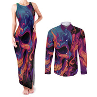 Colorful Fire Skull Couples Matching Tank Maxi Dress and Long Sleeve Button Shirts I'm not rude i just have the balls to say what everyone else is Thingking - Wonder Print Shop