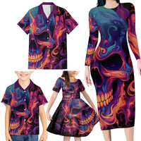 Colorful Fire Skull Family Matching Long Sleeve Bodycon Dress and Hawaiian Shirt I'm not rude i just have the balls to say what everyone else is Thingking - Wonder Print Shop