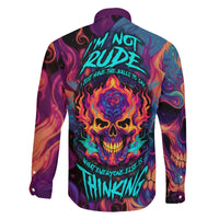 Colorful Fire Skull Family Matching Long Sleeve Bodycon Dress and Hawaiian Shirt I'm not rude i just have the balls to say what everyone else is Thingking - Wonder Print Shop
