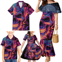 Colorful Fire Skull Family Matching Mermaid Dress and Hawaiian Shirt I'm not rude i just have the balls to say what everyone else is Thingking - Wonder Print Shop