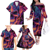Colorful Fire Skull Family Matching Off Shoulder Long Sleeve Dress and Hawaiian Shirt I'm not rude i just have the balls to say what everyone else is Thingking - Wonder Print Shop
