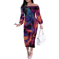 Colorful Fire Skull Family Matching Off Shoulder Long Sleeve Dress and Hawaiian Shirt I'm not rude i just have the balls to say what everyone else is Thingking - Wonder Print Shop