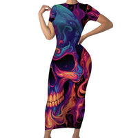 Colorful Fire Skull Short Sleeve Bodycon Dress I'm not rude i just have the balls to say what everyone else is Thingking - Wonder Print Shop