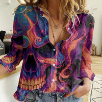 Colorful Fire Skull Women Casual Shirt I'm not rude i just have the balls to say what everyone else is Thingking - Wonder Print Shop