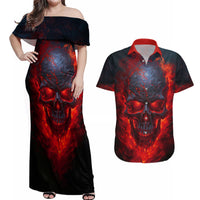 Horror Skull Couples Matching Off Shoulder Maxi Dress and Hawaiian Shirt If Karma Doesn't Hit You Trust me I Will - Wonder Print Shop