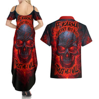 Horror Skull Couples Matching Summer Maxi Dress and Hawaiian Shirt If Karma Doesn't Hit You Trust me I Will - Wonder Print Shop