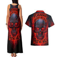 Horror Skull Couples Matching Tank Maxi Dress and Hawaiian Shirt If Karma Doesn't Hit You Trust me I Will - Wonder Print Shop