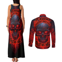 Horror Skull Couples Matching Tank Maxi Dress and Long Sleeve Button Shirts If Karma Doesn't Hit You Trust me I Will - Wonder Print Shop