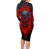 Horror Skull Family Matching Long Sleeve Bodycon Dress and Hawaiian Shirt If Karma Doesn't Hit You Trust me I Will - Wonder Print Shop