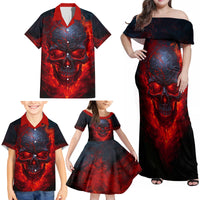 Horror Skull Family Matching Off Shoulder Maxi Dress and Hawaiian Shirt If Karma Doesn't Hit You Trust me I Will - Wonder Print Shop