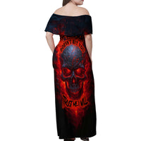 Horror Skull Family Matching Off Shoulder Maxi Dress and Hawaiian Shirt If Karma Doesn't Hit You Trust me I Will - Wonder Print Shop