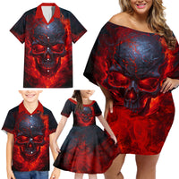 Horror Skull Family Matching Off Shoulder Short Dress and Hawaiian Shirt If Karma Doesn't Hit You Trust me I Will - Wonder Print Shop