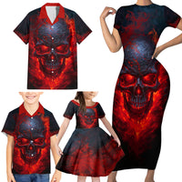Horror Skull Family Matching Short Sleeve Bodycon Dress and Hawaiian Shirt If Karma Doesn't Hit You Trust me I Will - Wonder Print Shop