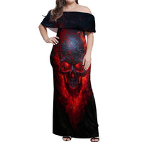 Horror Skull Off Shoulder Maxi Dress If Karma Doesn't Hit You Trust me I Will - Wonder Print Shop