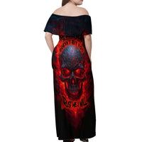 Horror Skull Off Shoulder Maxi Dress If Karma Doesn't Hit You Trust me I Will - Wonder Print Shop