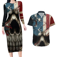 American Flag Skull Couples Matching Long Sleeve Bodycon Dress and Hawaiian Shirt I'm Not Anti - Social I'm Just Not User Friendly - Wonder Print Shop