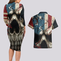 American Flag Skull Couples Matching Long Sleeve Bodycon Dress and Hawaiian Shirt I'm Not Anti - Social I'm Just Not User Friendly - Wonder Print Shop