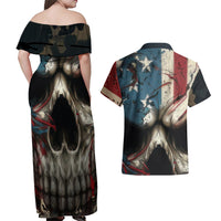 American Flag Skull Couples Matching Off Shoulder Maxi Dress and Hawaiian Shirt I'm Not Anti - Social I'm Just Not User Friendly - Wonder Print Shop