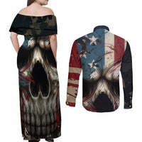 American Flag Skull Couples Matching Off Shoulder Maxi Dress and Long Sleeve Button Shirts I'm Not Anti - Social I'm Just Not User Friendly - Wonder Print Shop