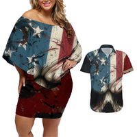 American Flag Skull Couples Matching Off Shoulder Short Dress and Hawaiian Shirt I'm Not Anti - Social I'm Just Not User Friendly - Wonder Print Shop
