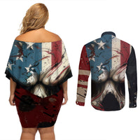 American Flag Skull Couples Matching Off Shoulder Short Dress and Long Sleeve Button Shirts I'm Not Anti - Social I'm Just Not User Friendly - Wonder Print Shop