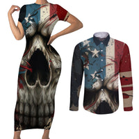 American Flag Skull Couples Matching Short Sleeve Bodycon Dress and Long Sleeve Button Shirts I'm Not Anti - Social I'm Just Not User Friendly - Wonder Print Shop