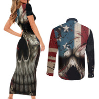 American Flag Skull Couples Matching Short Sleeve Bodycon Dress and Long Sleeve Button Shirts I'm Not Anti - Social I'm Just Not User Friendly - Wonder Print Shop
