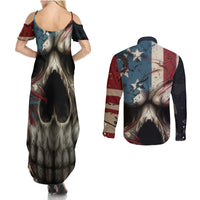 American Flag Skull Couples Matching Summer Maxi Dress and Long Sleeve Button Shirts I'm Not Anti - Social I'm Just Not User Friendly - Wonder Print Shop