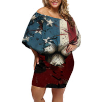 American Flag Skull Off Shoulder Short Dress I'm Not Anti - Social I'm Just Not User Friendly - Wonder Print Shop
