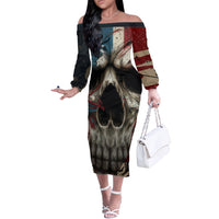 American Flag Skull Off The Shoulder Long Sleeve Dress I'm Not Anti - Social I'm Just Not User Friendly - Wonder Print Shop
